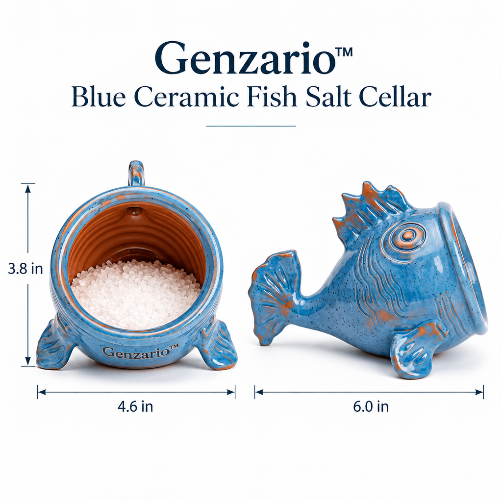 Genzario™ Azure Catch Sculptural Ceramic Fish Salt Cellar
