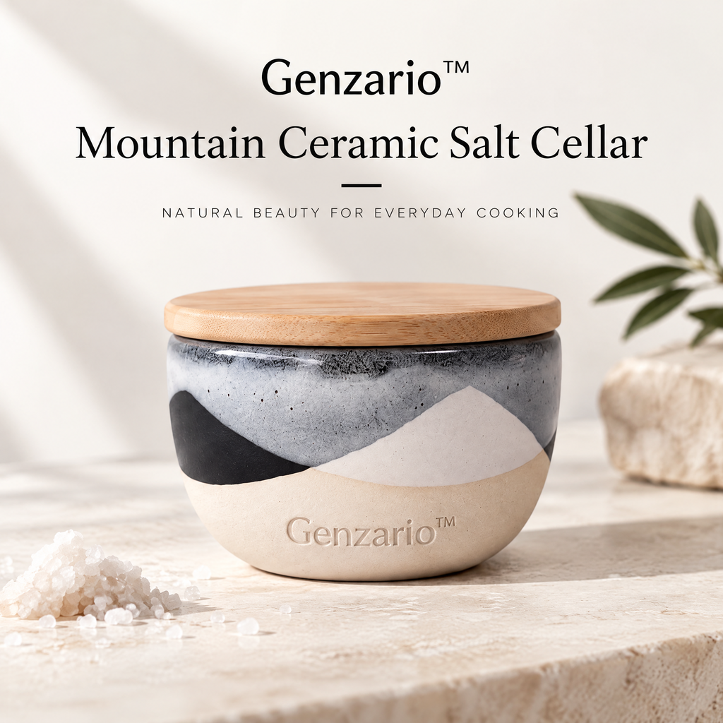Genzario™ Mountain Glaze Ceramic Salt Cellar with Bamboo Lid