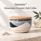 Genzario™ Mountain Glaze Ceramic Salt Cellar with Bamboo Lid