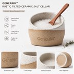 Genzario™ Rustic Tilted Ceramic Salt Cellar with Wooden Spoon