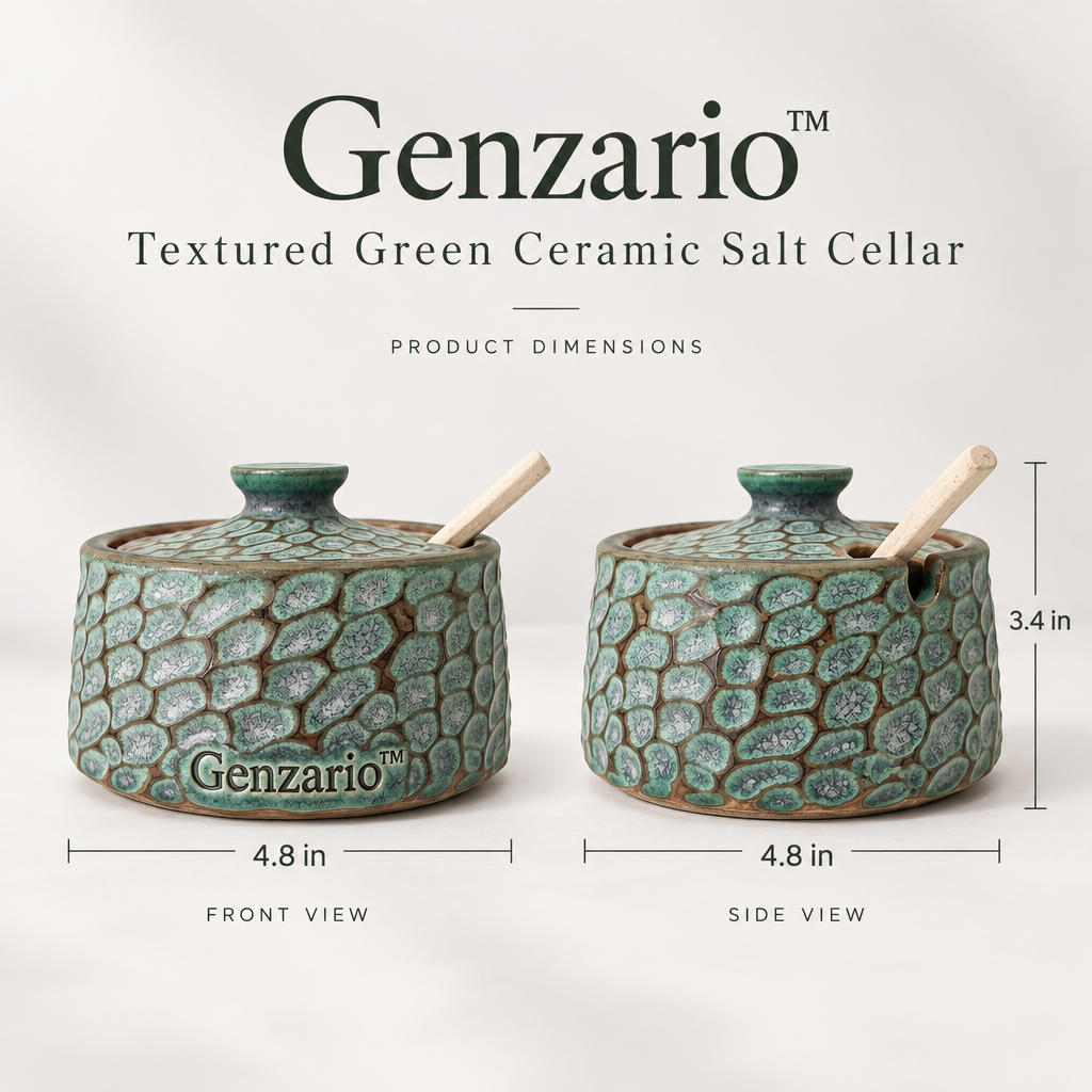 Genzario™ Verdant Pebble Textured Ceramic Salt Cellar with Spoon