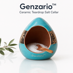 Genzario™ Turquoise Teardrop Ceramic Salt Cellar with Wooden Spoon