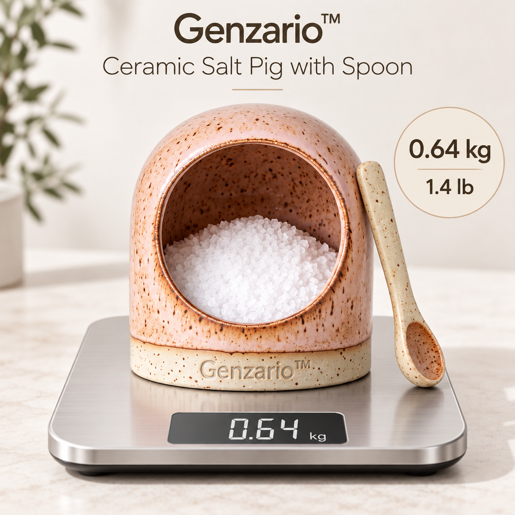 Genzario™ Blush Speckle Ceramic Salt Pig with Matching Spoon