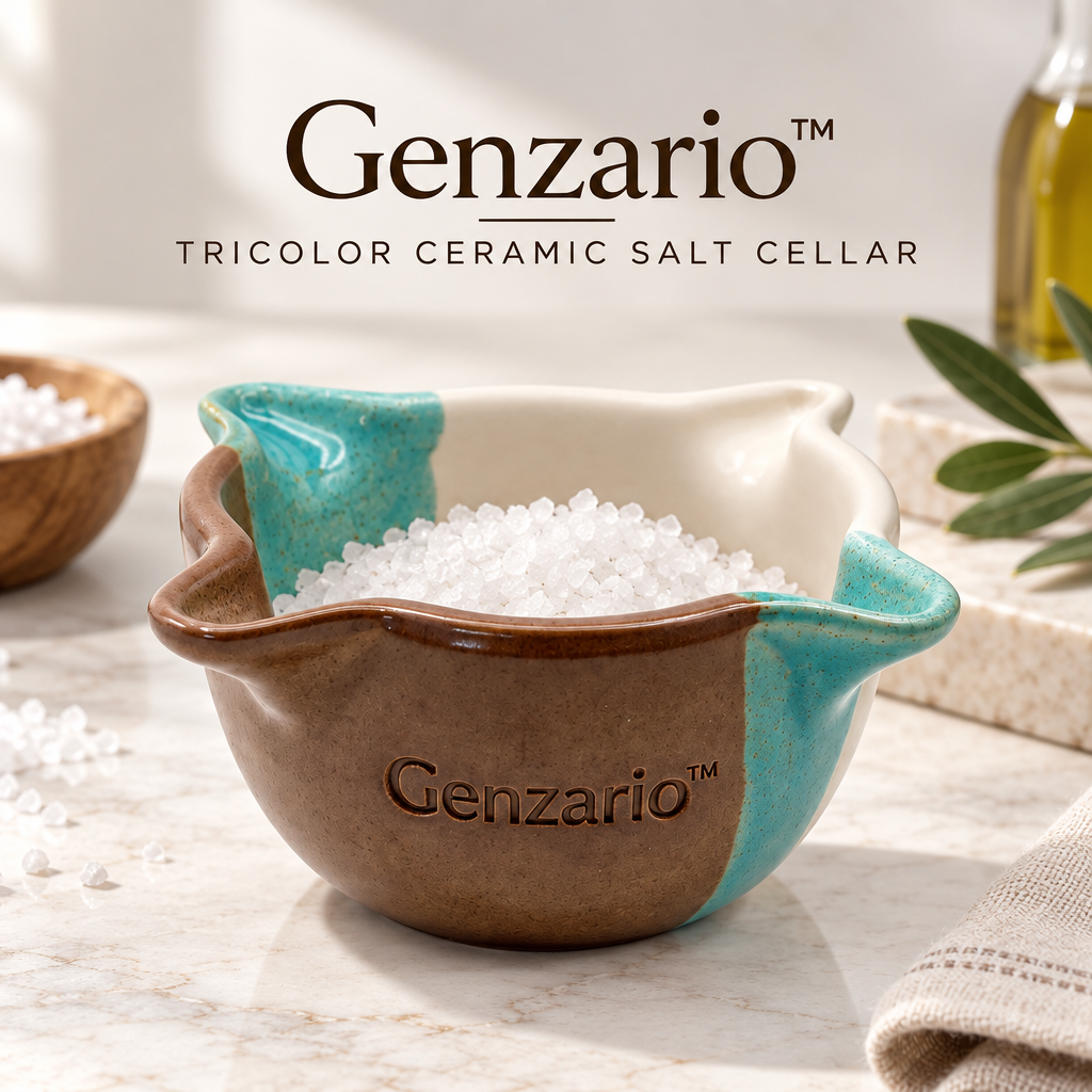 Genzario™ Sculptural Ceramic Salt Jar — Organic Modern Kitchen Vessel for Elegant Countertop Styling