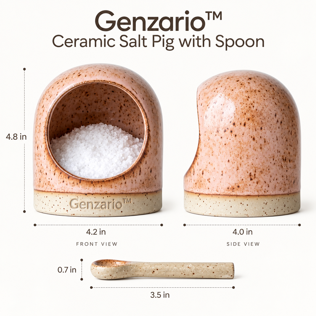 Genzario™ Blush Speckle Ceramic Salt Pig with Matching Spoon