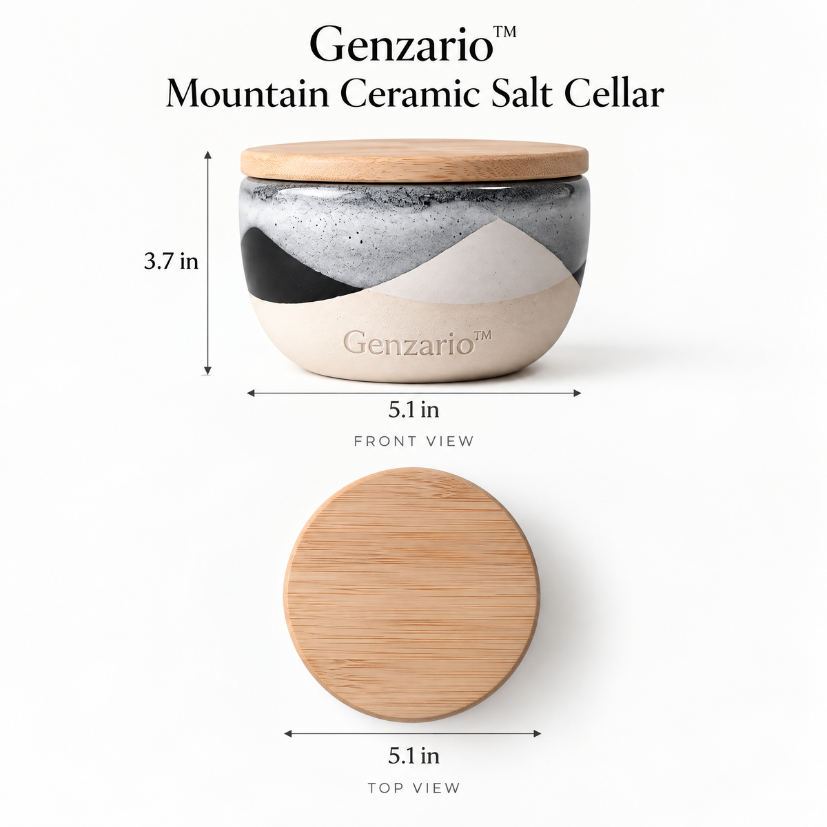 Genzario™ Mountain Glaze Ceramic Salt Cellar with Bamboo Lid