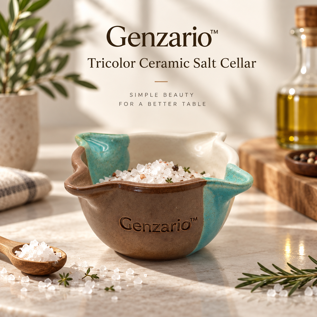 Genzario™ Sculptural Ceramic Salt Jar — Organic Modern Kitchen Vessel for Elegant Countertop Styling