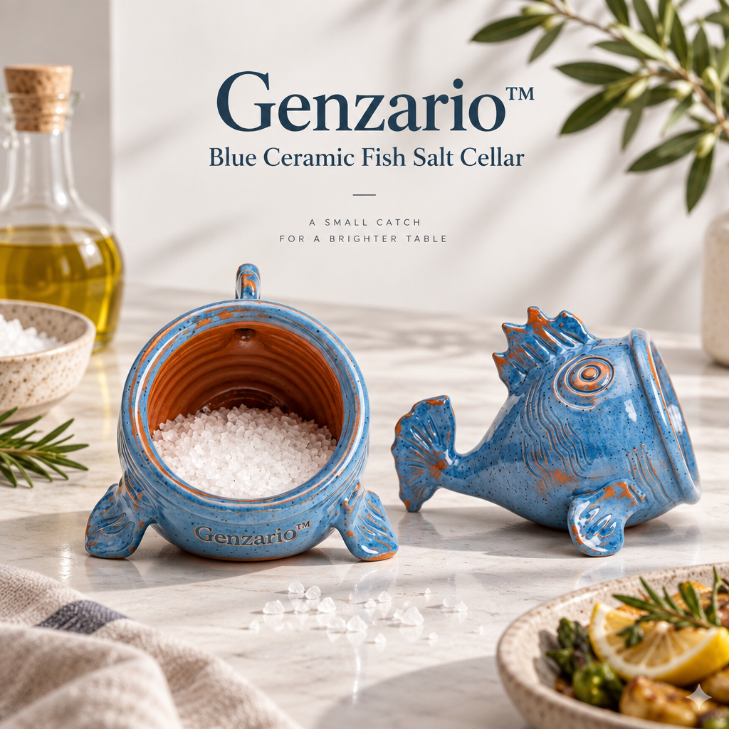 Genzario™ Azure Catch Sculptural Ceramic Fish Salt Cellar