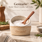 Genzario™ Rustic Tilted Ceramic Salt Cellar with Wooden Spoon
