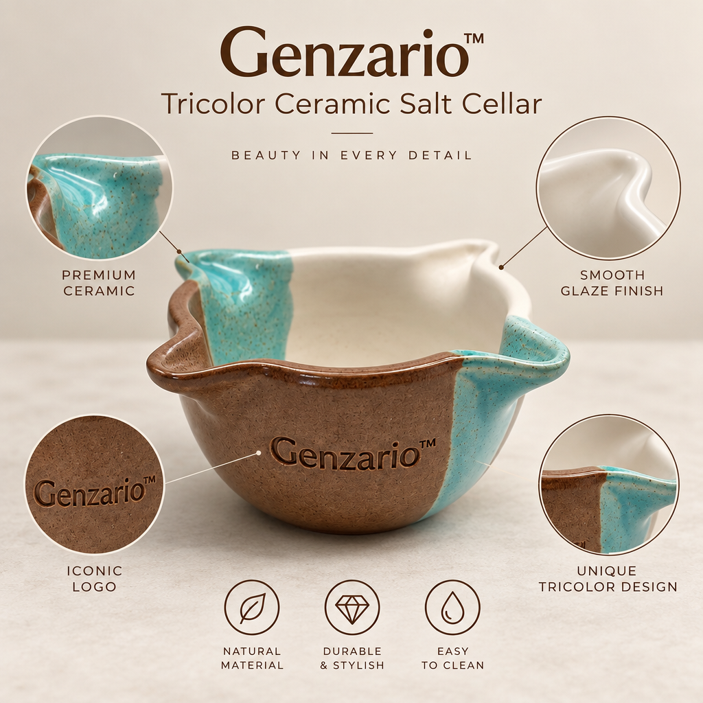 Genzario™ Sculptural Ceramic Salt Jar — Organic Modern Kitchen Vessel for Elegant Countertop Styling