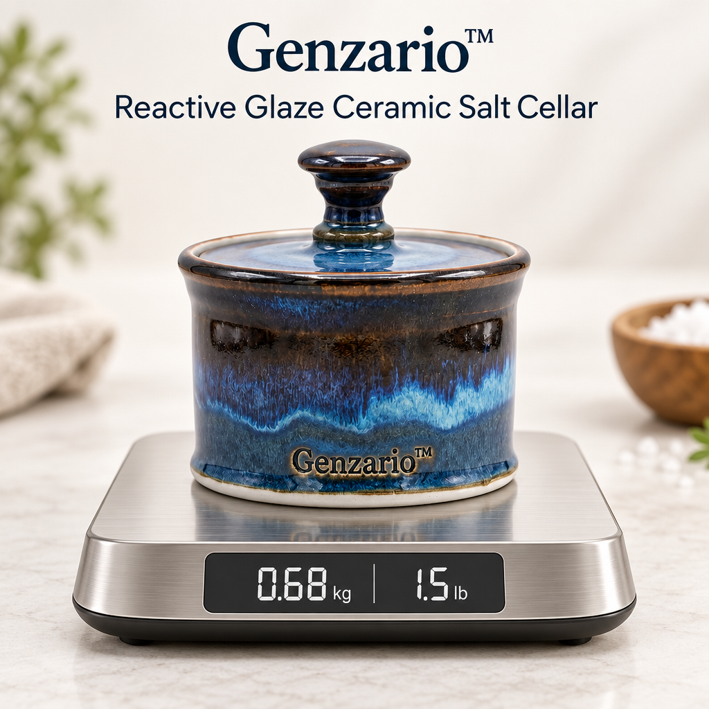 Genzario™ Midnight Tide Reactive Glaze Ceramic Salt Cellar with Lid