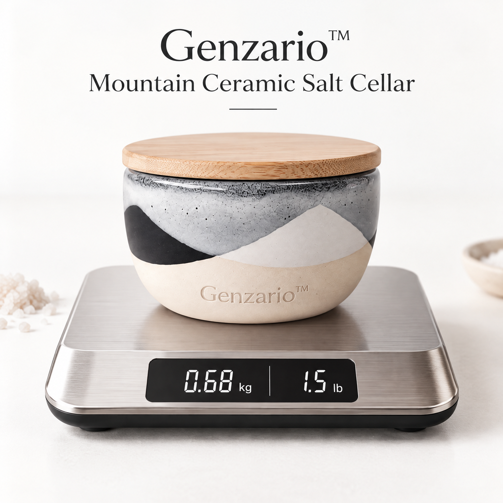 Genzario™ Mountain Glaze Ceramic Salt Cellar with Bamboo Lid