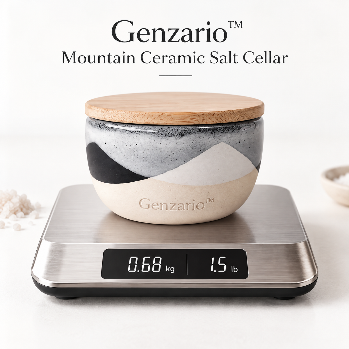 Genzario™ Mountain Glaze Ceramic Salt Cellar with Bamboo Lid