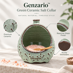 Genzario™ Meadow Glaze Ceramic Salt Cellar with Wooden Spoon