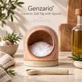 Genzario™ Blush Speckle Ceramic Salt Pig with Matching Spoon