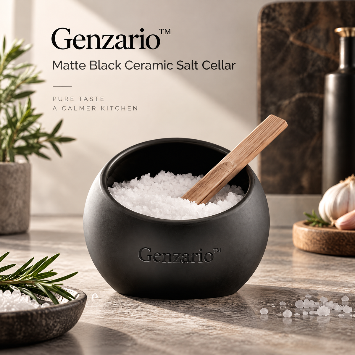 Genzario™ Sculptural Ceramic Kitchen Vessel — Organic Modern Salt Cellar & Decorative Container