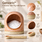 Genzario™ Blush Speckle Ceramic Salt Pig with Matching Spoon