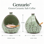 Genzario™ Meadow Glaze Ceramic Salt Cellar with Wooden Spoon