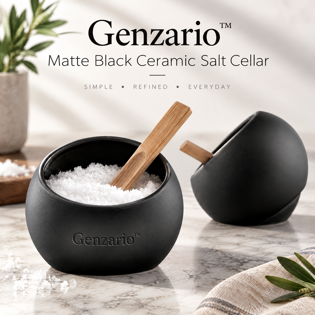 Genzario™ Sculptural Ceramic Kitchen Vessel — Organic Modern Salt Cellar & Decorative Container