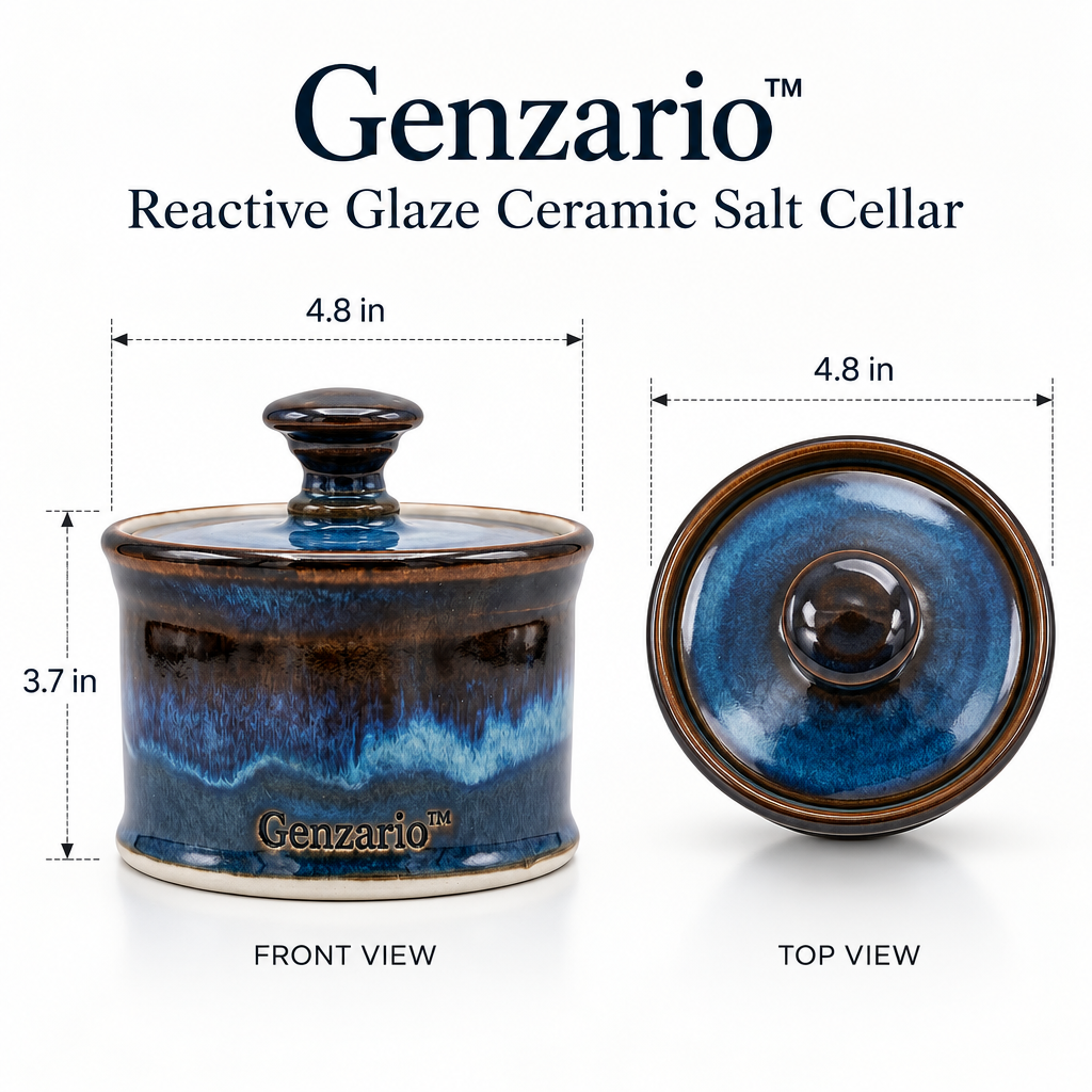 Genzario™ Midnight Tide Reactive Glaze Ceramic Salt Cellar with Lid
