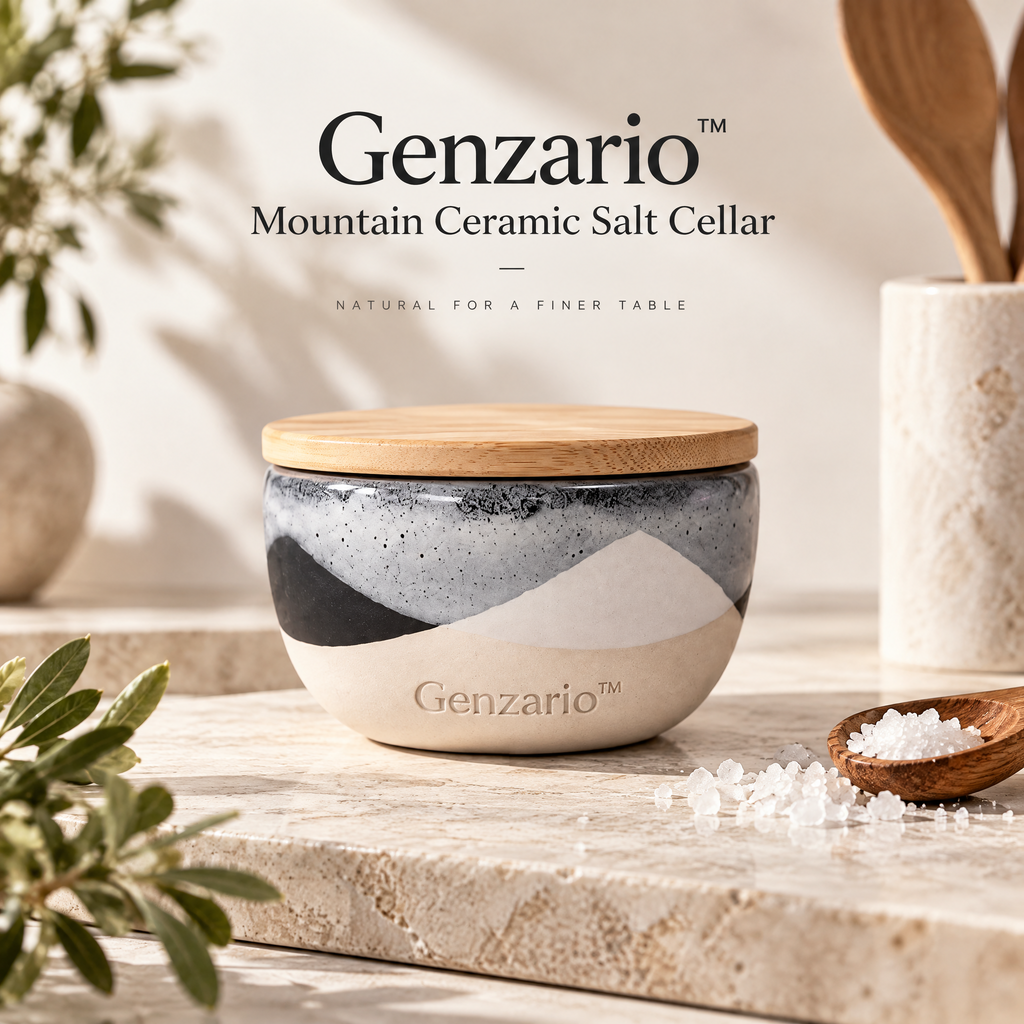 Genzario™ Mountain Glaze Ceramic Salt Cellar with Bamboo Lid