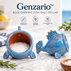Genzario™ Azure Catch Sculptural Ceramic Fish Salt Cellar