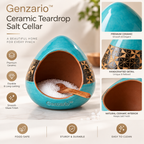Genzario™ Turquoise Teardrop Ceramic Salt Cellar with Wooden Spoon