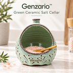 Genzario™ Meadow Glaze Ceramic Salt Cellar with Wooden Spoon